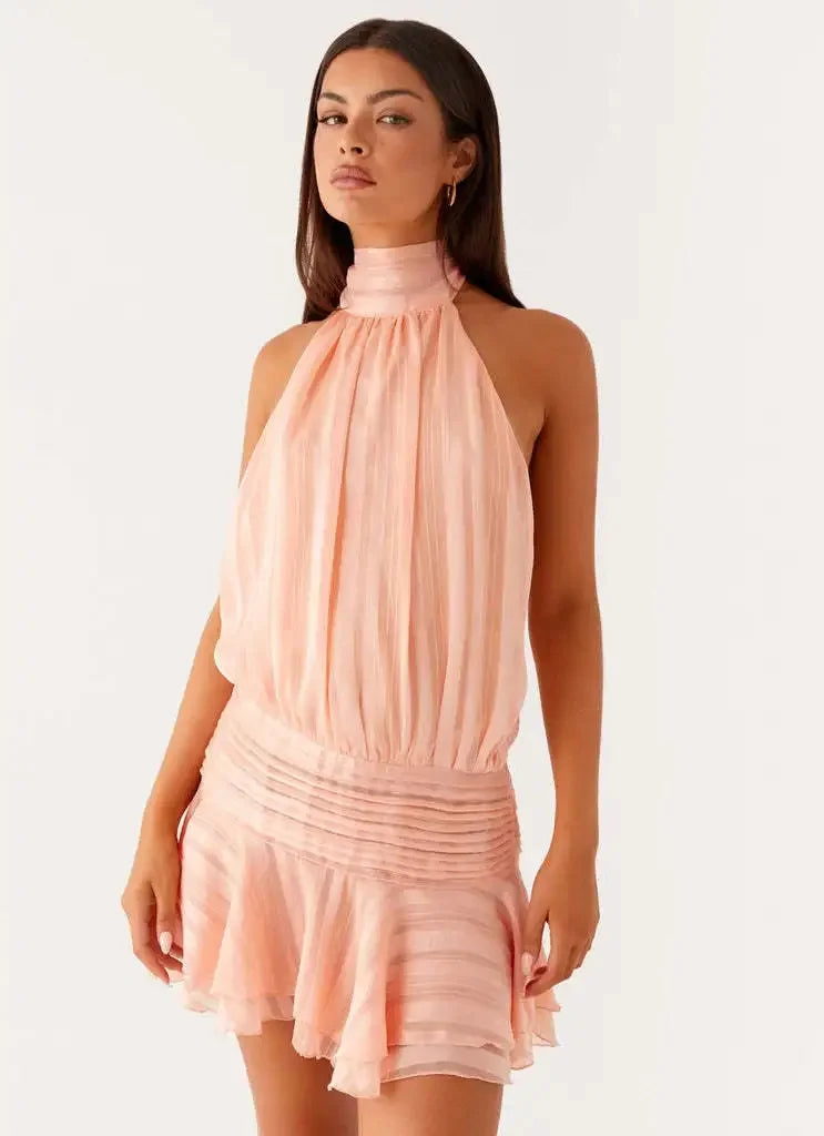 Minigonna sexy senza spalline per le donne Estate transfrontaliera Nuovo arrivo Abito da donna con gonna corta con scollo a fiocco sul retro