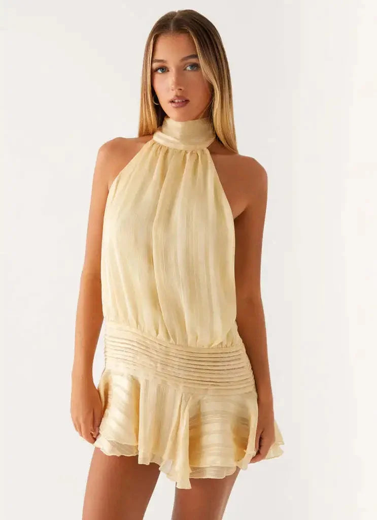 Minigonna sexy senza spalline per le donne Estate transfrontaliera Nuovo arrivo Abito da donna con gonna corta con scollo a fiocco sul retro