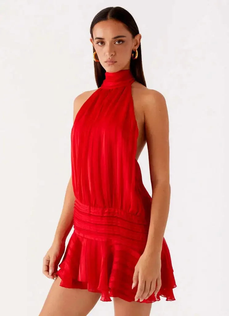 Minigonna sexy senza spalline per le donne Estate transfrontaliera Nuovo arrivo Abito da donna con gonna corta con scollo a fiocco sul retro