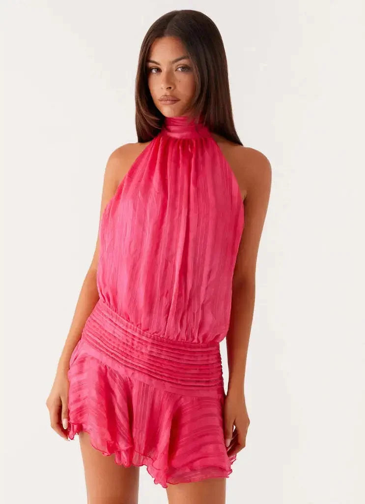 Minigonna sexy senza spalline per le donne Estate transfrontaliera Nuovo arrivo Abito da donna con gonna corta con scollo a fiocco sul retro