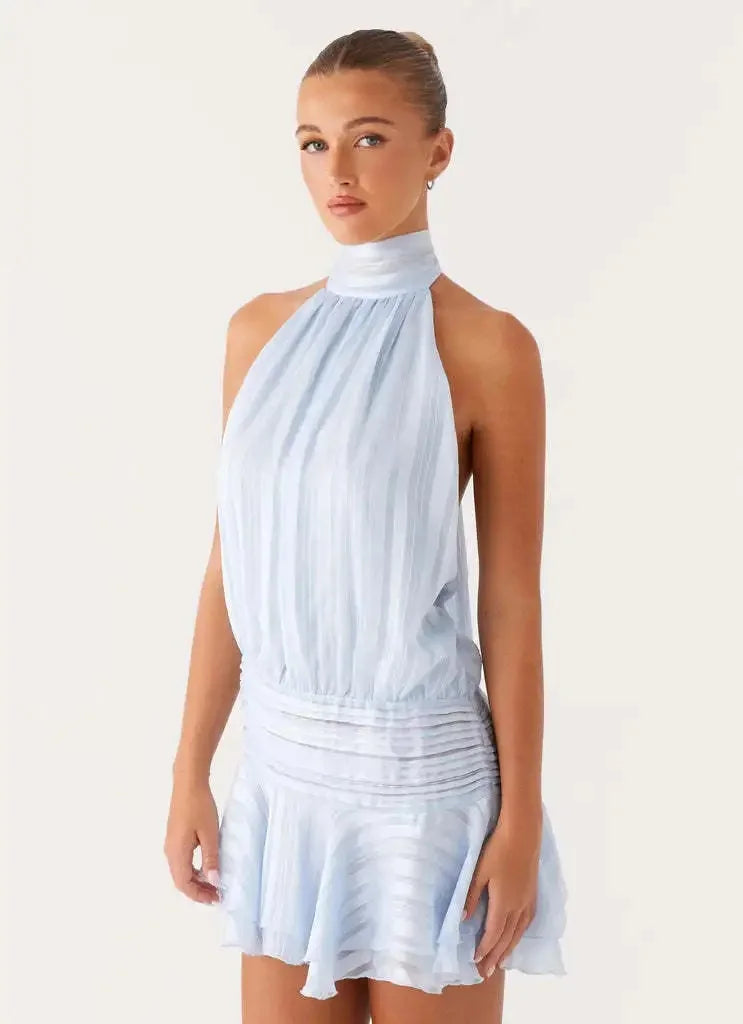 Minigonna sexy senza spalline per le donne Estate transfrontaliera Nuovo arrivo Abito da donna con gonna corta con scollo a fiocco sul retro