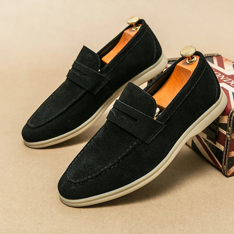 Italiaanse luxe merk suède heren kwastje ontwerp loafers outdoor handgemaakte hoge kwaliteit nubuck lederen schoenen zachte bodem wandelschoen