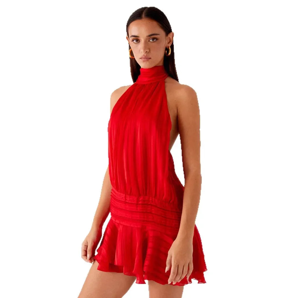Minigonna sexy senza spalline per le donne Estate transfrontaliera Nuovo arrivo Abito da donna con gonna corta con scollo a fiocco sul retro