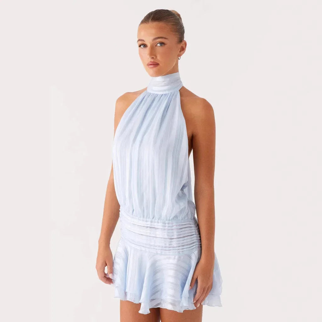 Minigonna sexy senza spalline per le donne Estate transfrontaliera Nuovo arrivo Abito da donna con gonna corta con scollo a fiocco sul retro