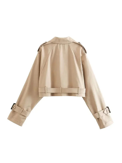 Luce Napoli - Cintura Cropped Trench Giacca Primavera Donna Vintage Streetwear Doppio Petto Manica Lunga Top Donna Cappotto Outfits