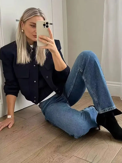 Luce Napoli Moda Donna Con Tasche Giacca Bomber Cappotti Vintage Manica Lunga Pulsante Anteriore Casual Donna Capispalla Chic Tops