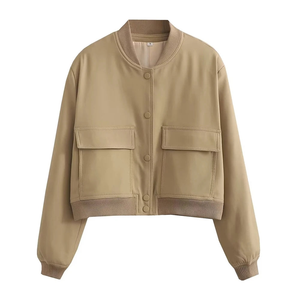 Luce Napoli Moda Donna Con Tasche Giacca Bomber Cappotti Vintage Manica Lunga Pulsante Anteriore Casual Donna Capispalla Chic Tops