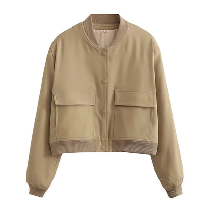 Luce Napoli Moda Donna Con Tasche Giacca Bomber Cappotti Vintage Manica Lunga Pulsante Anteriore Casual Donna Capispalla Chic Tops