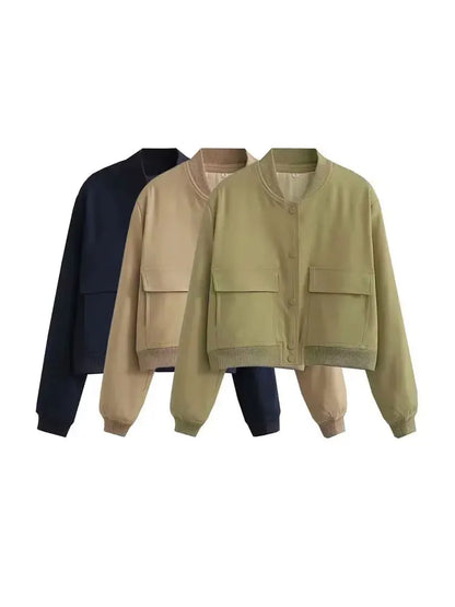 Luce Napoli Moda Donna Con Tasche Giacca Bomber Cappotti Vintage Manica Lunga Pulsante Anteriore Casual Donna Capispalla Chic Tops