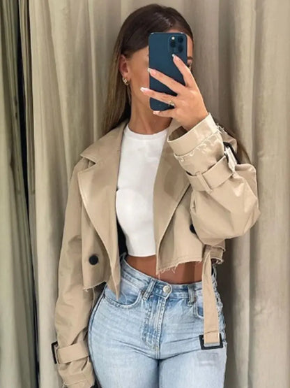 Luce Napoli - Cintura Cropped Trench Giacca Primavera Donna Vintage Streetwear Doppio Petto Manica Lunga Top Donna Cappotto Outfits