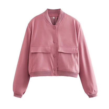 Luce Napoli Moda Donna Con Tasche Giacca Bomber Cappotti Vintage Manica Lunga Pulsante Anteriore Casual Donna Capispalla Chic Tops