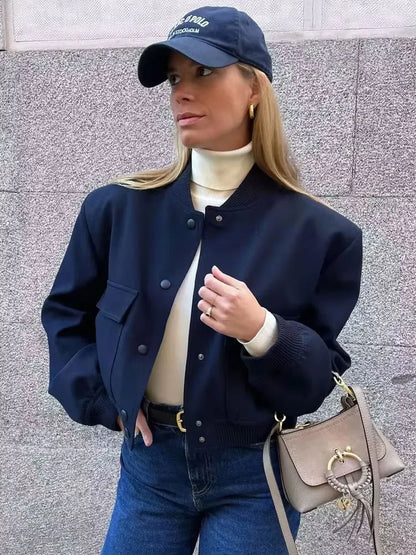 Luce Napoli Moda Donna Con Tasche Giacca Bomber Cappotti Vintage Manica Lunga Pulsante Anteriore Casual Donna Capispalla Chic Tops