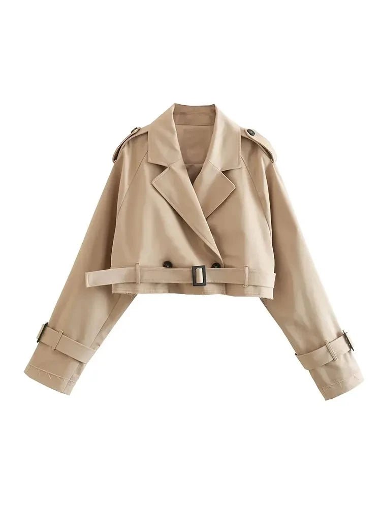 Luce Napoli - Cintura Cropped Trench Giacca Primavera Donna Vintage Streetwear Doppio Petto Manica Lunga Top Donna Cappotto Outfits