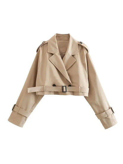 Luce Napoli - Cintura Cropped Trench Giacca Primavera Donna Vintage Streetwear Doppio Petto Manica Lunga Top Donna Cappotto Outfits