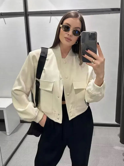 Luce Napoli Moda Donna Con Tasche Giacca Bomber Cappotti Vintage Manica Lunga Pulsante Anteriore Casual Donna Capispalla Chic Tops