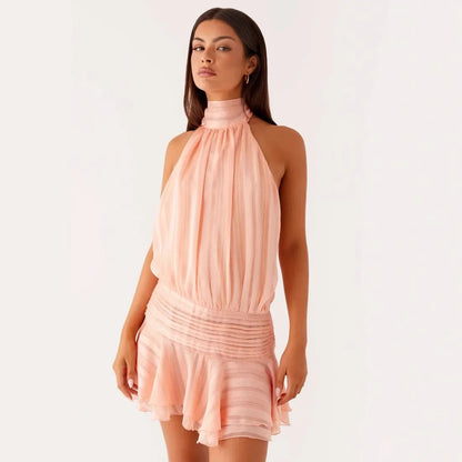 Minigonna sexy senza spalline per le donne Estate transfrontaliera Nuovo arrivo Abito da donna con gonna corta con scollo a fiocco sul retro