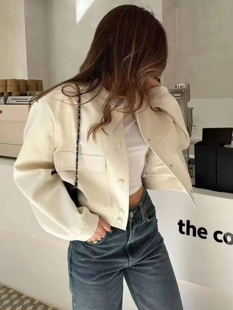 Luce Napoli Moda Donna Con Tasche Giacca Bomber Cappotti Vintage Manica Lunga Pulsante Anteriore Casual Donna Capispalla Chic Tops