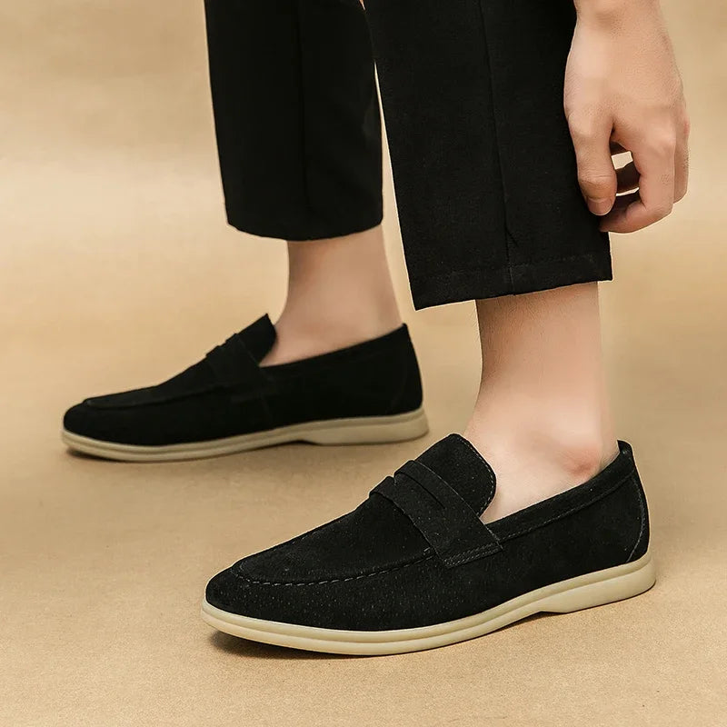 Italiaanse luxe merk suède heren kwastje ontwerp loafers outdoor handgemaakte hoge kwaliteit nubuck lederen schoenen zachte bodem wandelschoen